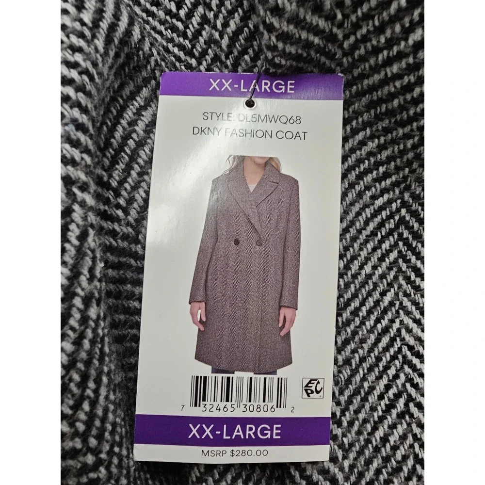 DKNY Womens Herringbone Coat Black Polyester Blend Casual Size 2XL